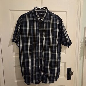 Beverly Hills Polo Club Men's Black, Navy, and White Plaid Shirt
